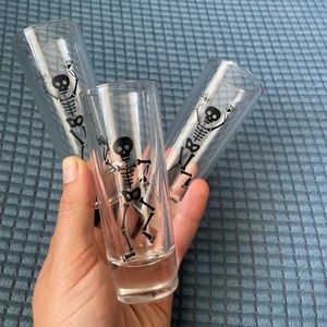 3 double shot skeleton Halloween shot glasses